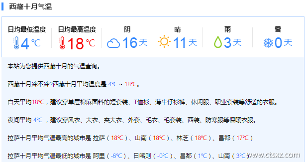 10月西藏天气